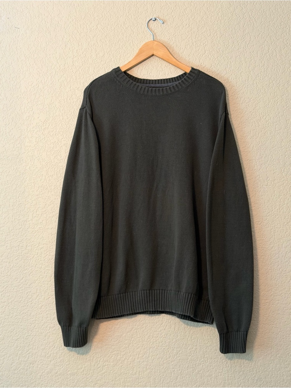 St. John's Bay Men's Cotton Crewneck Sweater in Dark Olive Green